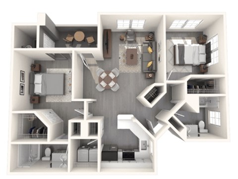 Floor plan for 2 beds, 2 baths, 1105 sqft
